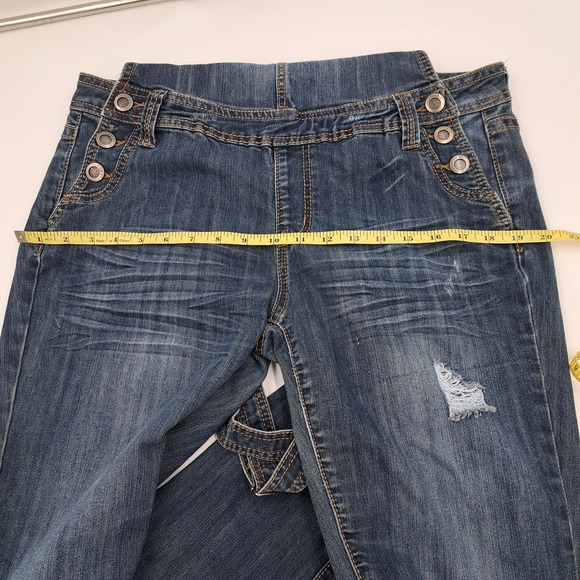 Rue 21 Front Overall Jeans Plaid Low back waist 13/14 - Picture 8 of 11